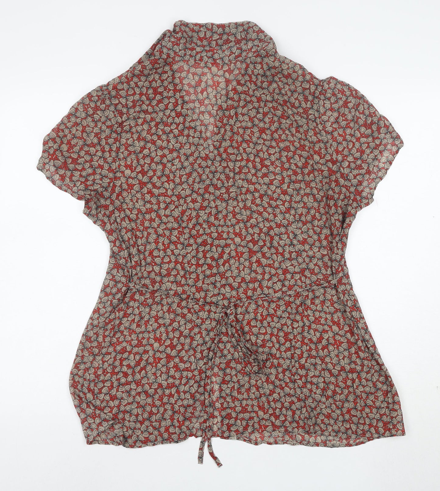 Per Una Women Red Floral Short Sleeve Collared Viscose Tunic Blouse Size 20