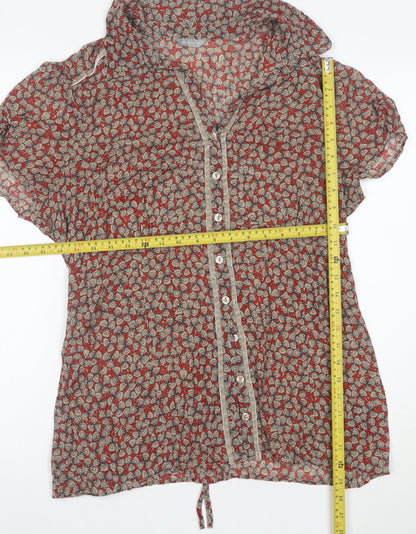 Per Una Women Red Floral Short Sleeve Collared Viscose Tunic Blouse Size 20
