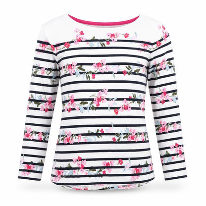 Joules Womens White Floral Striped Long Sleeve Cotton Top UK 8