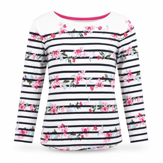 Joules Womens White Floral Striped Long Sleeve Cotton Top UK 8