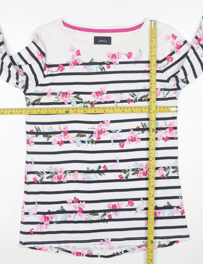 Joules Womens White Floral Striped Long Sleeve Cotton Top UK 8