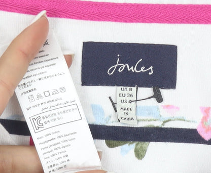 Joules Womens White Floral Striped Long Sleeve Cotton Top UK 8