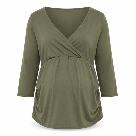 Dorothy Perkins Maternity Khaki Green 3/4 Sleeve Wrap Top UK 10