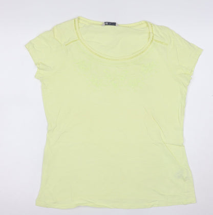 Marks and Spencer Women's Yellow Cotton Embroidered T-Shirt UK 14