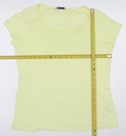 Marks and Spencer Women's Yellow Cotton Embroidered T-Shirt UK 14