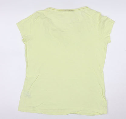 Marks and Spencer Women's Yellow Cotton Embroidered T-Shirt UK 14