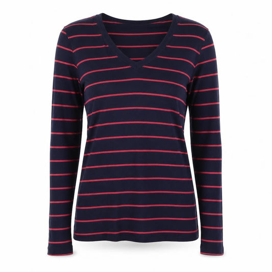 Gap Women’s Blue Striped V-Neck Long Sleeve Cotton Modal T-Shirt Size L