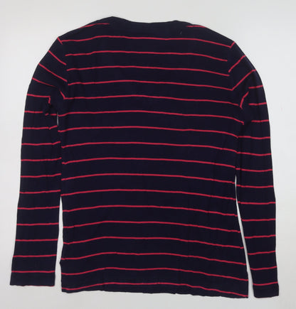 Gap Women’s Blue Striped V-Neck Long Sleeve Cotton Modal T-Shirt Size L