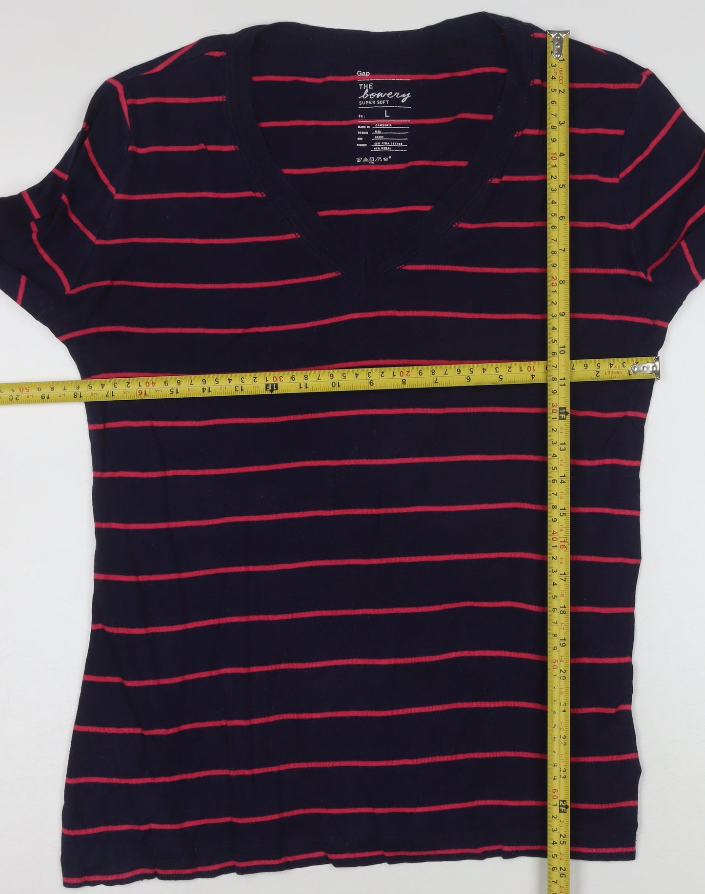 Gap Women’s Blue Striped V-Neck Long Sleeve Cotton Modal T-Shirt Size L