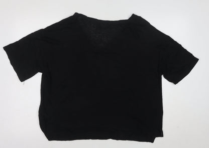 Tahari Women’s Black Linen V-Neck Short Sleeve Relaxed Fit T-Shirt Size L