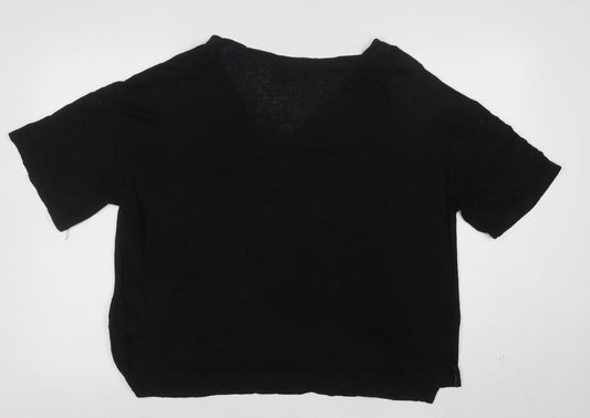 Tahari Women’s Black Linen V-Neck Short Sleeve Relaxed Fit T-Shirt Size L