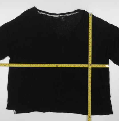 Tahari Women’s Black Linen V-Neck Short Sleeve Relaxed Fit T-Shirt Size L