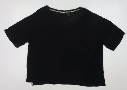 Tahari Women’s Black Linen V-Neck Short Sleeve Relaxed Fit T-Shirt Size L