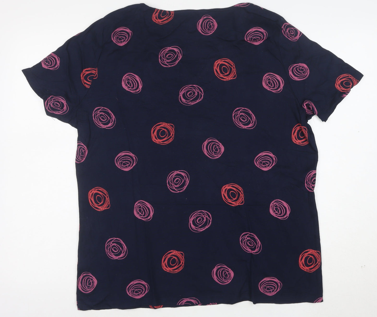 Love Tees Women's Blue Pink Print V-Neck Cotton T-Shirt Size 20
