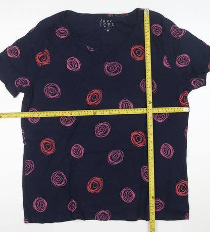 Love Tees Women's Blue Pink Print V-Neck Cotton T-Shirt Size 20