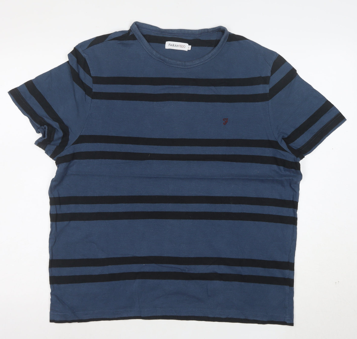 Farah 1920 Men's Blue Striped Cotton Short Sleeve T-Shirt Size L