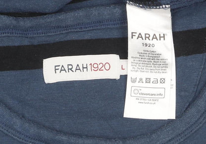 Farah 1920 Men's Blue Striped Cotton Short Sleeve T-Shirt Size L