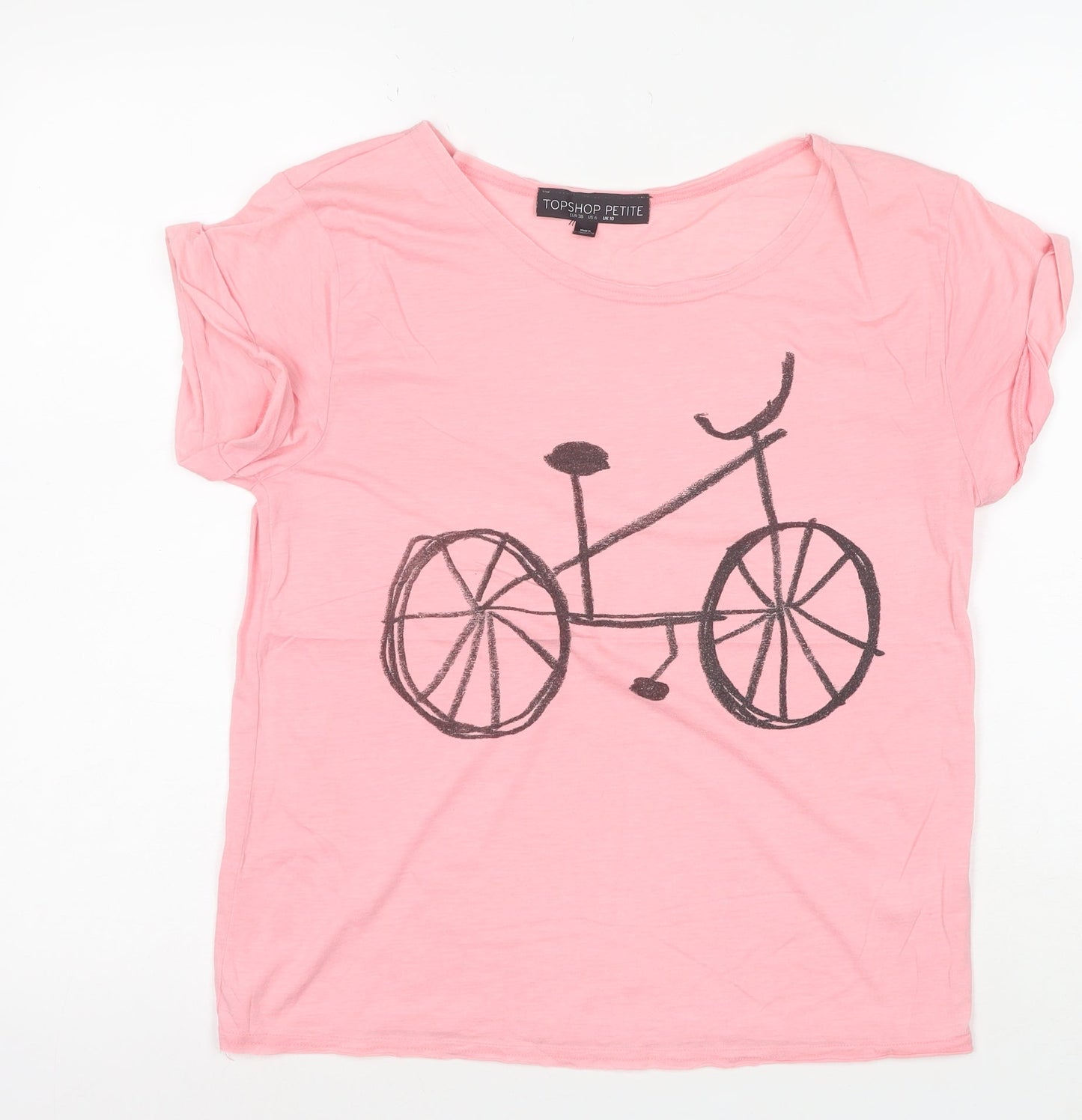 Topshop Petite Pink Bicycle Print Women's Size 10 Cotton T-Shirt
