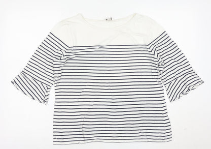 Precis Women’s White Striped 3/4 Sleeve Boat Neck Blouse Size L