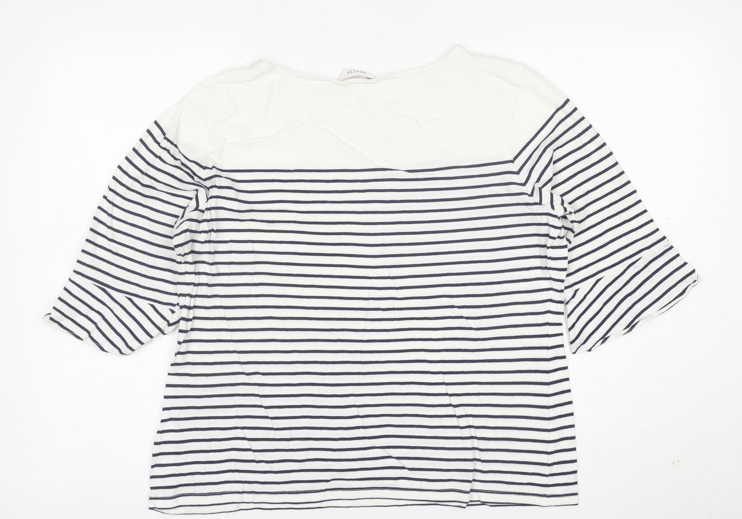 Precis Women’s White Striped 3/4 Sleeve Boat Neck Blouse Size L