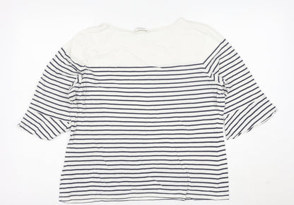 Precis Women’s White Striped 3/4 Sleeve Boat Neck Blouse Size L