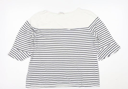 Precis Women’s White Striped 3/4 Sleeve Boat Neck Blouse Size L