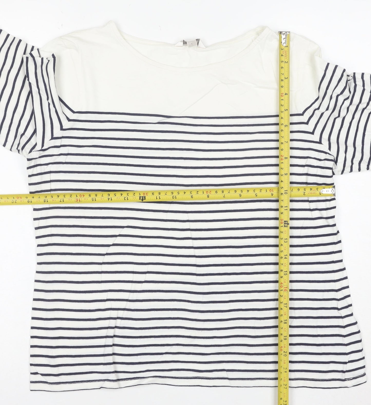 Precis Women’s White Striped 3/4 Sleeve Boat Neck Blouse Size L