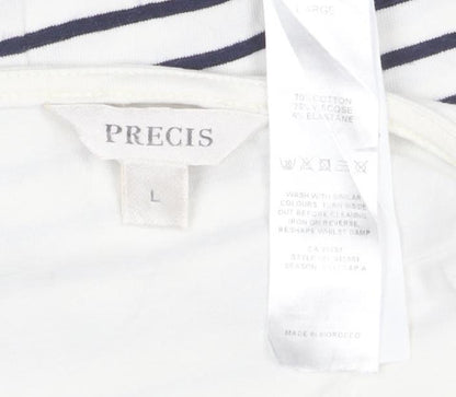 Precis Women’s White Striped 3/4 Sleeve Boat Neck Blouse Size L