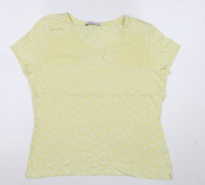 Marks and Spencer Women’s Yellow Floral Short Sleeve Cotton T-Shirt Size 14