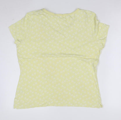 Marks and Spencer Women’s Yellow Floral Short Sleeve Cotton T-Shirt Size 14