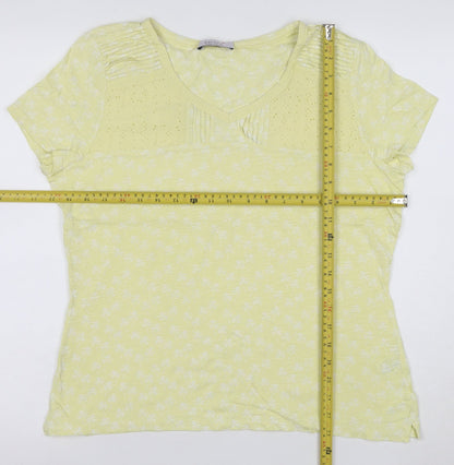 Marks and Spencer Women’s Yellow Floral Short Sleeve Cotton T-Shirt Size 14