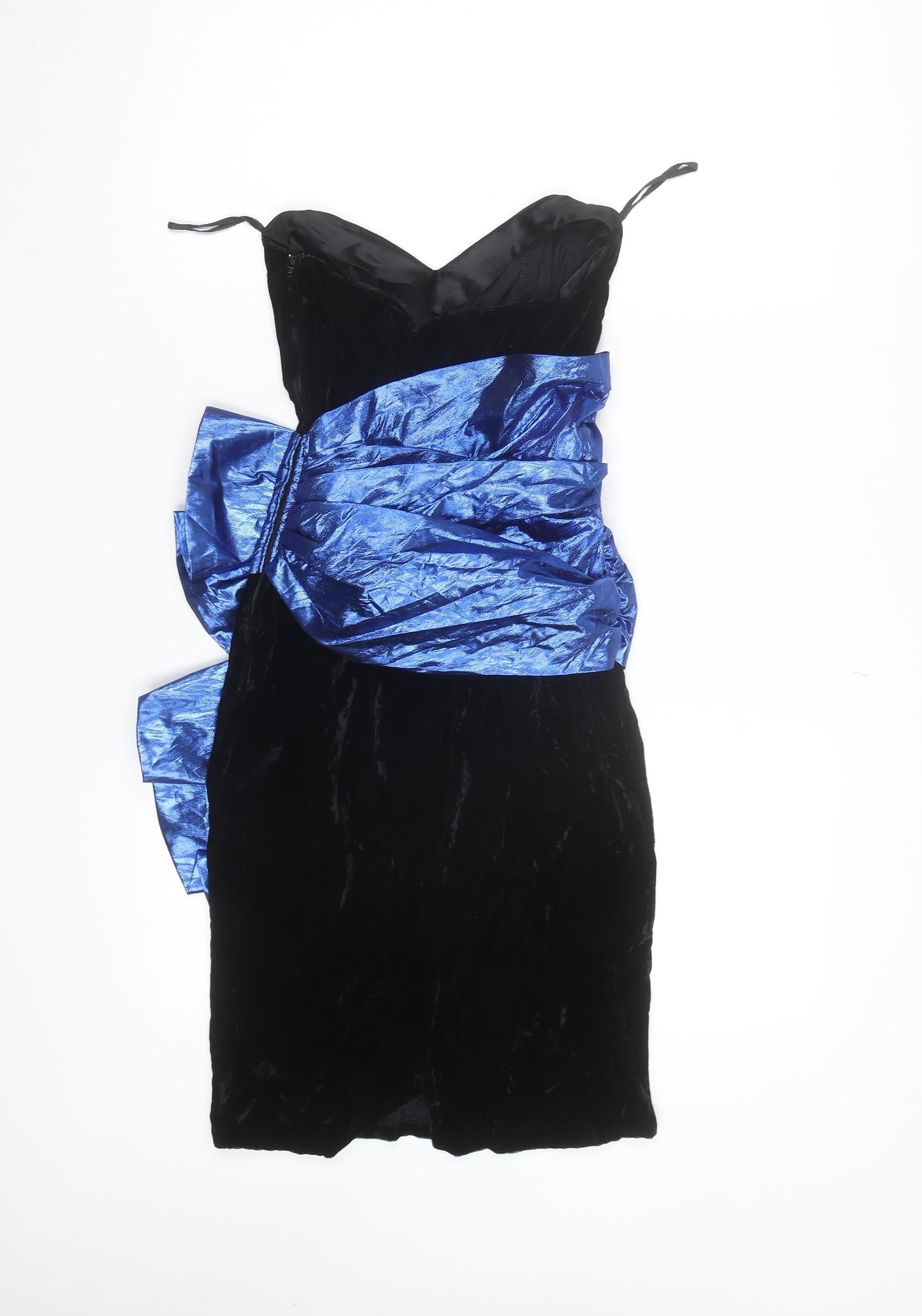 Ginese Sax Women's Black Velvet 80s Bodycon Cocktail Dress Size 10