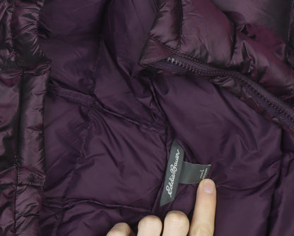 Eddie Bauer Women’s Purple Long Puffer Coat Hooded Down Size L