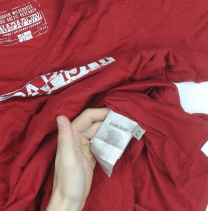 Napapijri Womens Red Cotton Crew Neck Short Sleeve T-Shirt Size 14