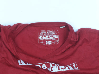 Napapijri Womens Red Cotton Crew Neck Short Sleeve T-Shirt Size 14