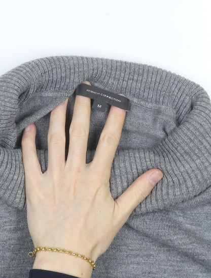French Connection Women's Grey Roll Neck Wool Blend Jumper M