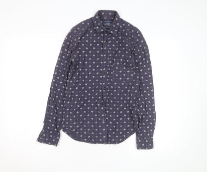 Topman Men's Blue Floral Classic Fit Long Sleeve Cotton Shirt XXS