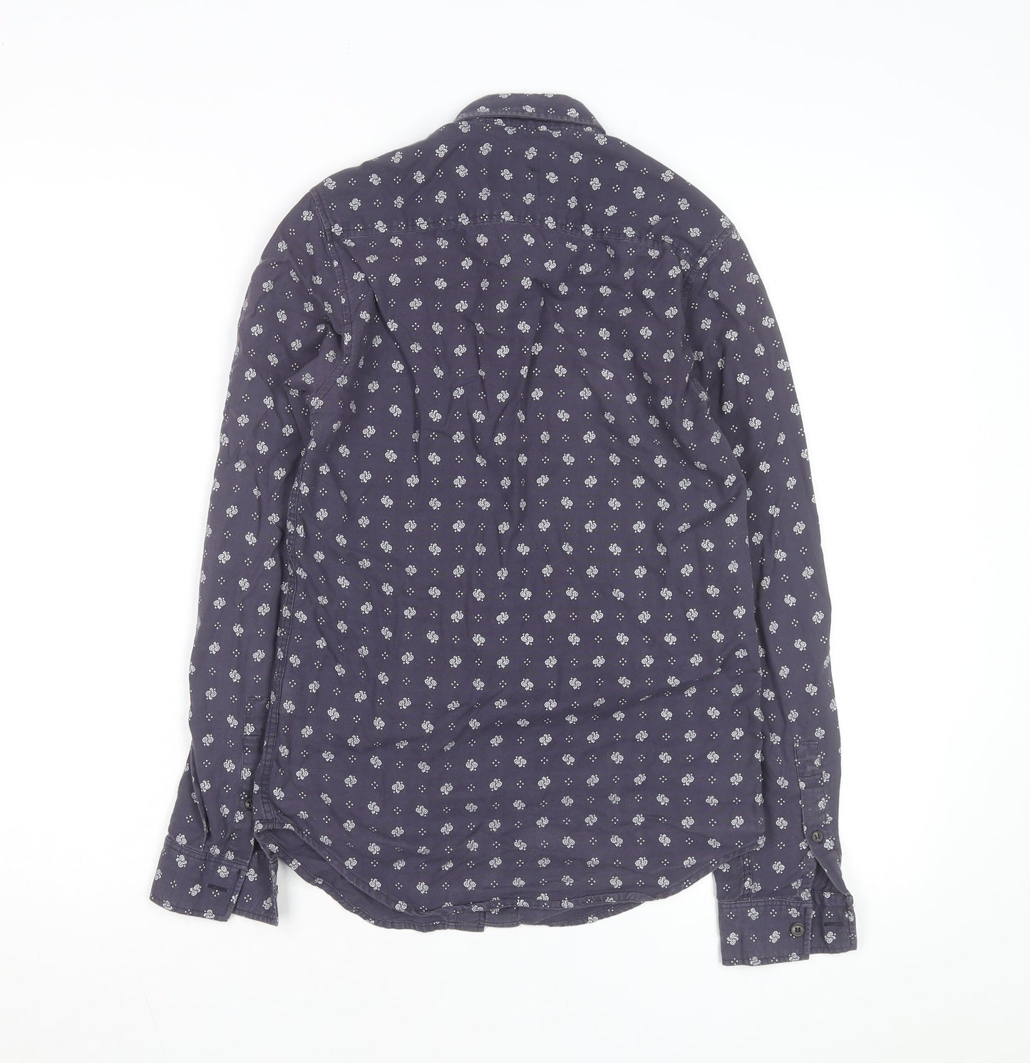 Topman Men's Blue Floral Classic Fit Long Sleeve Cotton Shirt XXS