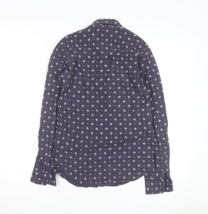 Topman Men's Blue Floral Classic Fit Long Sleeve Cotton Shirt XXS