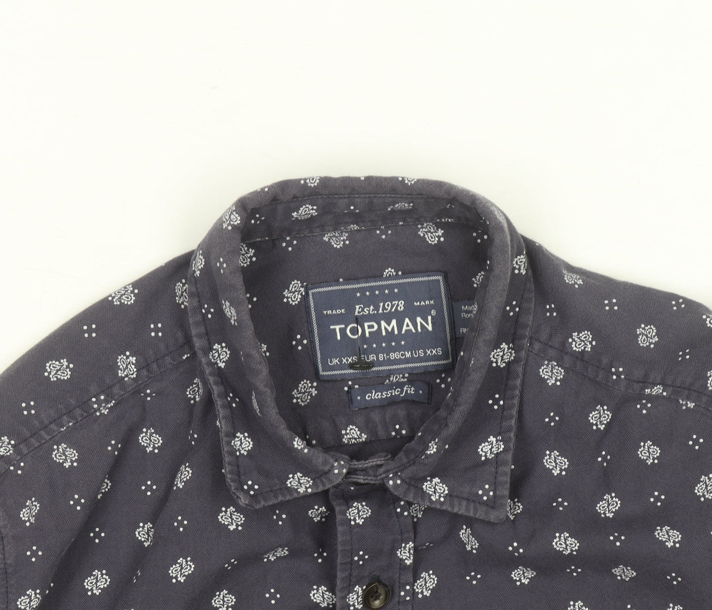 Topman Men's Blue Floral Classic Fit Long Sleeve Cotton Shirt XXS