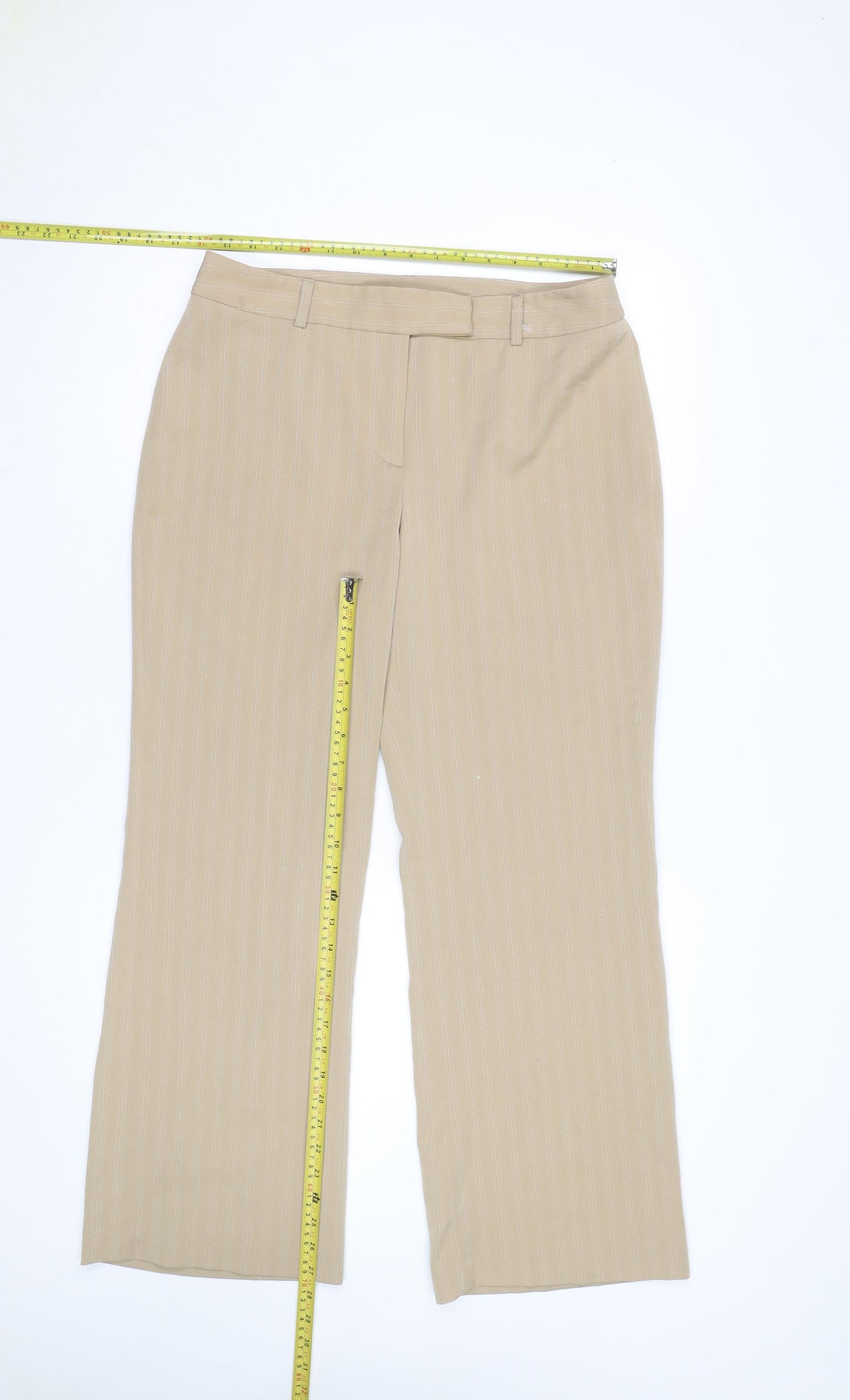 Beechbrook Women's Beige Pinstripe Trousers Size 10 Straight Leg