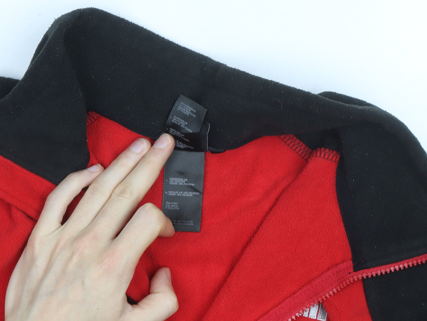 The North Face Men's Red and Black Full Zip Fleece Jacket Size L
