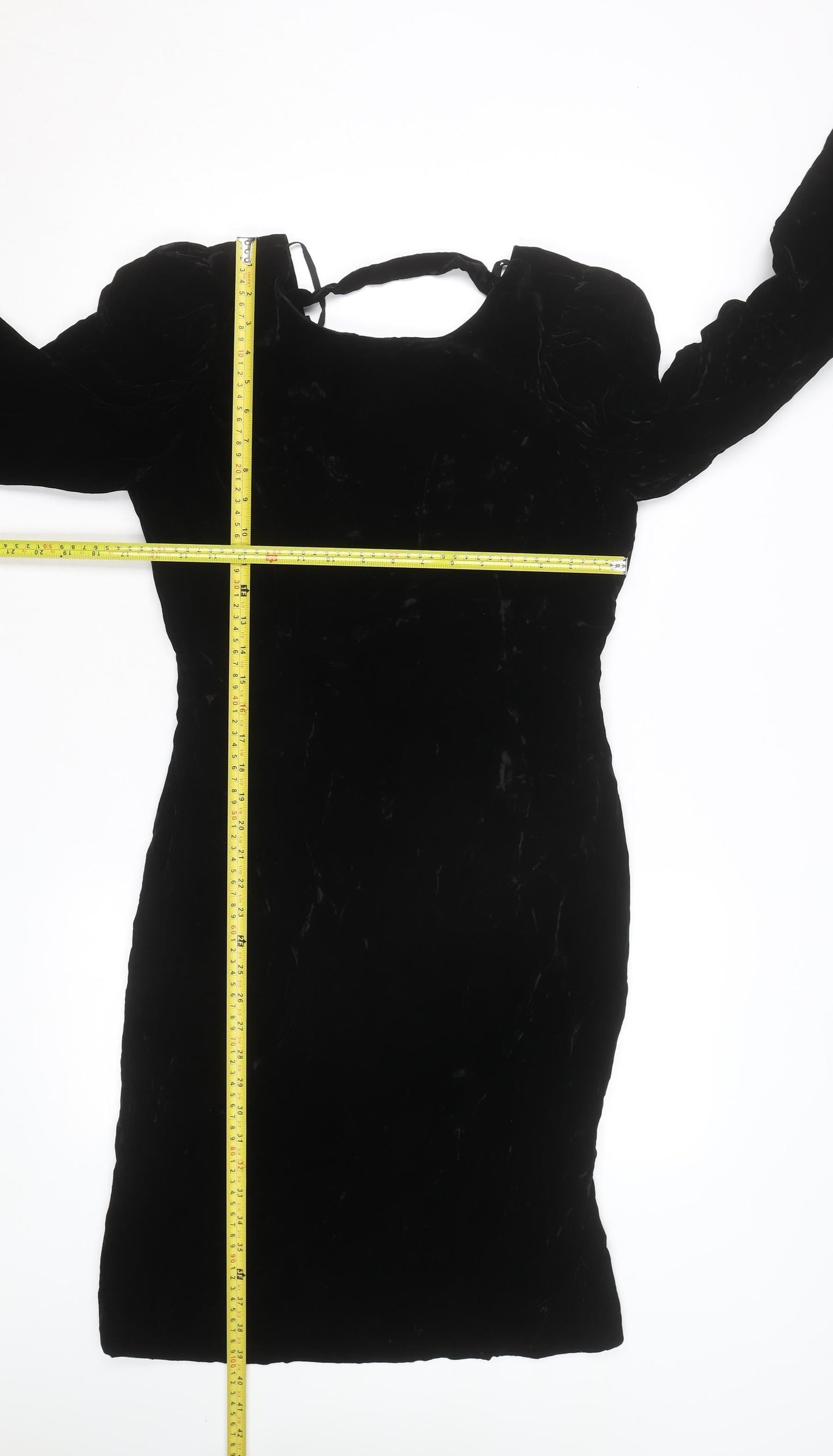 Galleria Women’s Black Velvet Bodycon Dress Size M Long Sleeve Vintage