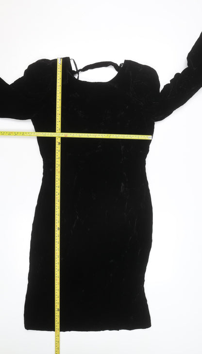 Galleria Women’s Black Velvet Bodycon Dress Size M Long Sleeve Vintage