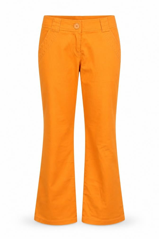 Front view of Crash One Powerpuff girls’ orange teen flared chino trousers, size 14