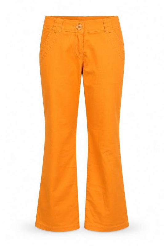 Front view of Crash One Powerpuff girls’ orange teen flared chino trousers, size 14