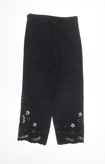 Vanity Womens Black Cropped Embroidered Beaded Trousers Size S
