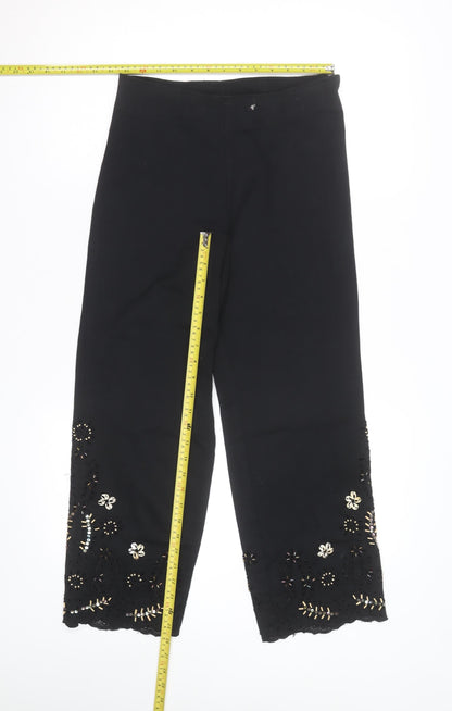 Vanity Womens Black Cropped Embroidered Beaded Trousers Size S