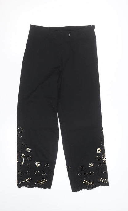 Vanity Womens Black Cropped Embroidered Beaded Trousers Size S