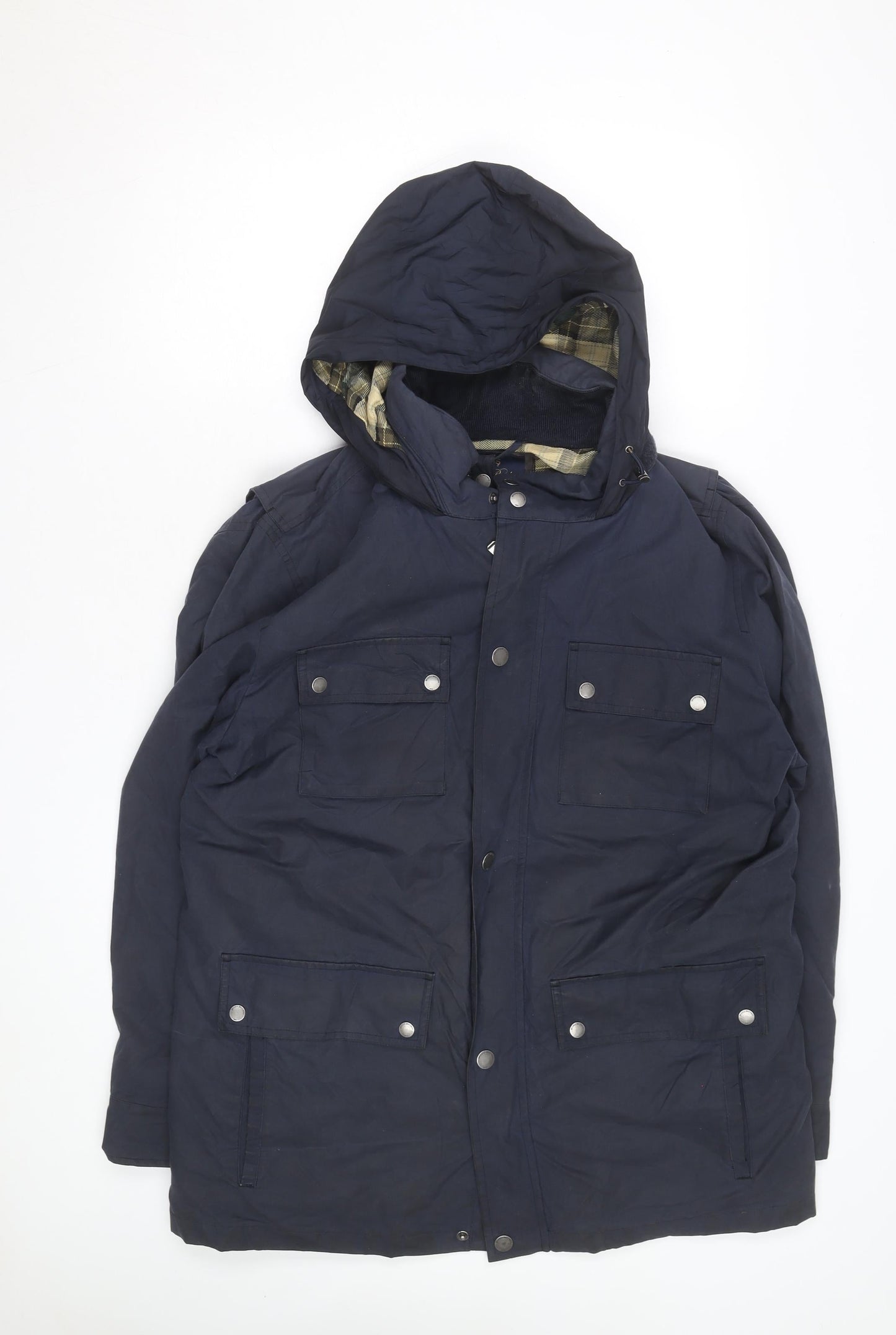 Brooks Brothers Men's Blue Parka Jacket L Hooded Cotton Lined